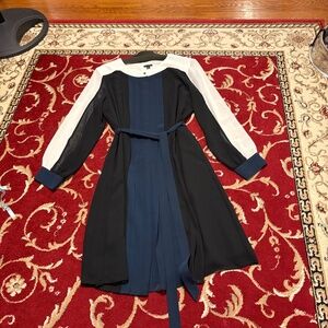 Ann Taylor Dress, Black Ivory and Navy Blue vertical pleats, Beautiful Condition